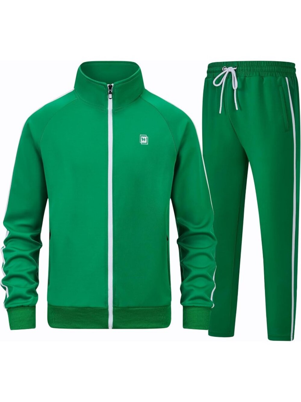 Men's 2 Piece Suit Green Slant Pocket Long Sleeve Full Zip Sweatsuit Athletic